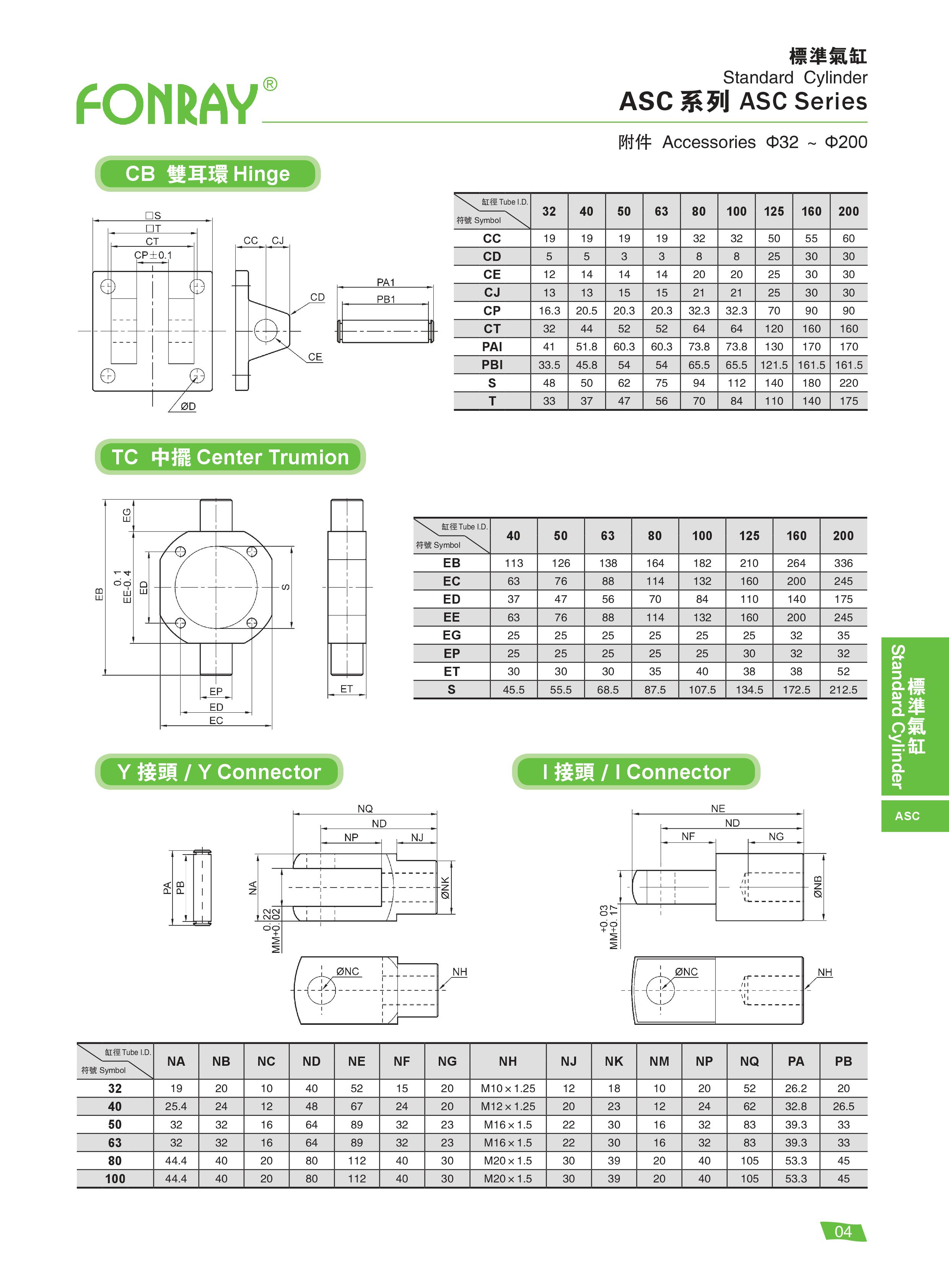 Standard Cylinders - ASC Standard Cylinders Accessories(FB、CB、TC)